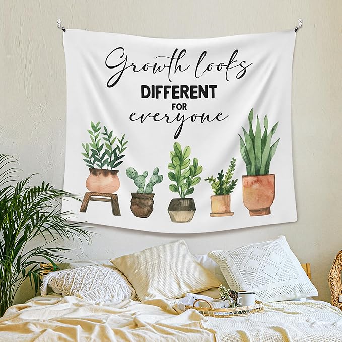 XLDLIOO Mental Health Gifts, Mental Health Plant Classroom Tapestry, Growth Looks Different for Everyone Tapestry Hanging for Bedroom, Inspirational Tapestries Wall Decor for Classroom Therapy Office Room 60x50in