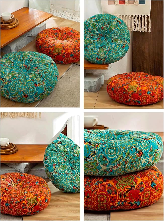 Meditation Floor Pillow, Large Pillows Seating, Bohemian Cushion for Fireplace Yoga Living Room Sitting(Size:55x55x8cm,Color:Moroccan Round mat - Orange)