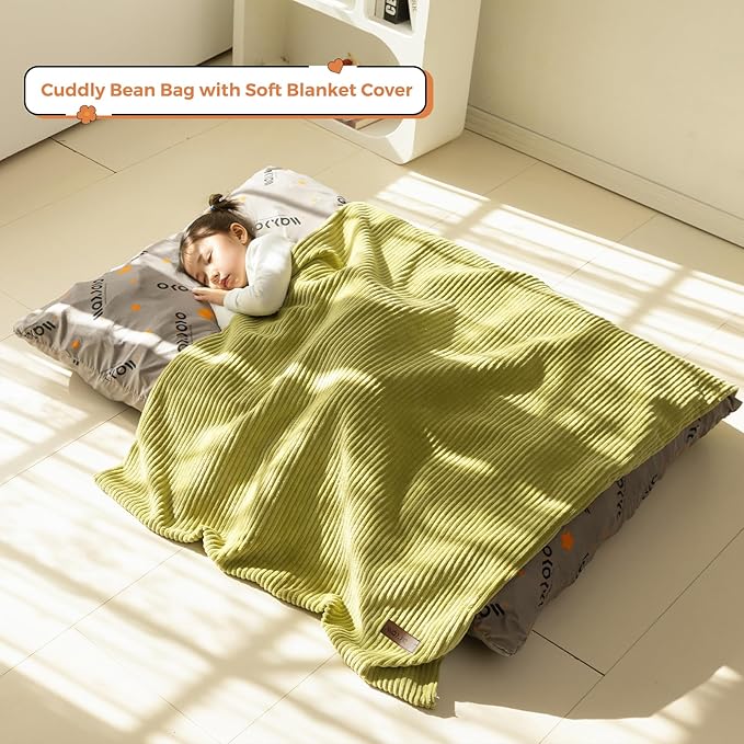 MAXYOYO 3 in 1 Kids Bean Bag Chair Bed, Convertible Chair Folds from Bean Bag to Lounger, Child Floor Sofa for Gaming, Reading, Floor Mattress with High-Density Foam Filling
