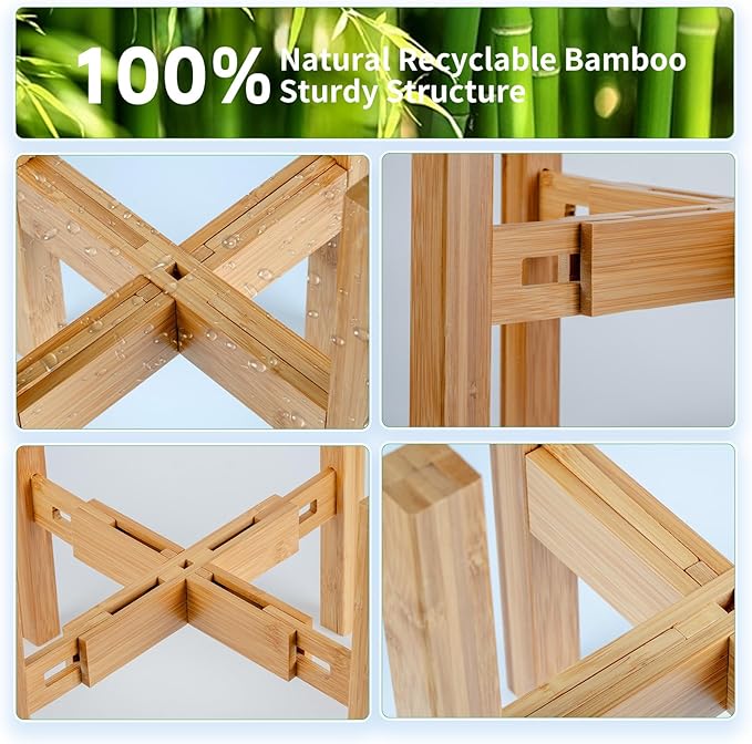 Adjustable Bamboo Plant Stand for Indoor Plants, Holder Rack Fits 8"-12" Pots for Living Room, Bedroom, Corner - Space Saving Shelf (Pot & Plant Not Included)(primary color)