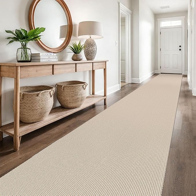 EARTHALL Runner Rug 3x20 Ft Washable Runners for Hallways Extra Long Woven Non Slip Entryway Runner Braided Kitchen Runner Indoor Outdoor Carpet Runners for Hotels, Officel, Stair, Beige/Khaki