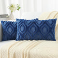 decorUhome Cozy Textured Throw Pillow Covers 12x20 Inch Set of 2, Soft Plush Faux Wool Dark Blue Accent Couch Pillow Covers for Modern Farmhouse Sofa Bed Living Room
