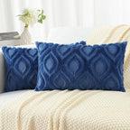 decorUhome Cozy Textured Throw Pillow Covers 12x20 Inch Set of 2, Soft Plush Faux Wool Dark Blue Accent Couch Pillow Covers for Modern Farmhouse Sofa Bed Living Room