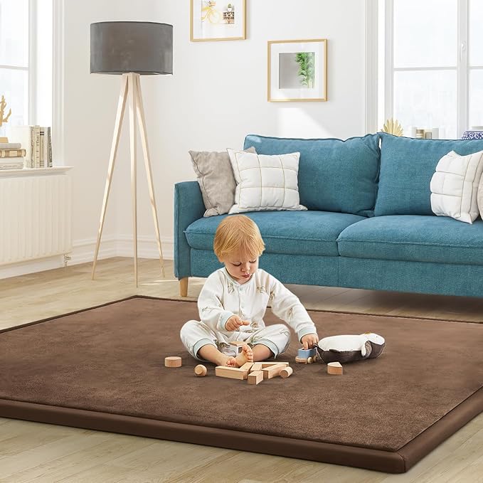 Baby Play Mat for Floor Nursery Rug Muscle Mat Area Rug Playroom Rug 50"x50" Playpen Mat Memory Foam 1.3" Thick Crawling Mat for Babies,Toddlers, Infants, Kids,Chestnut