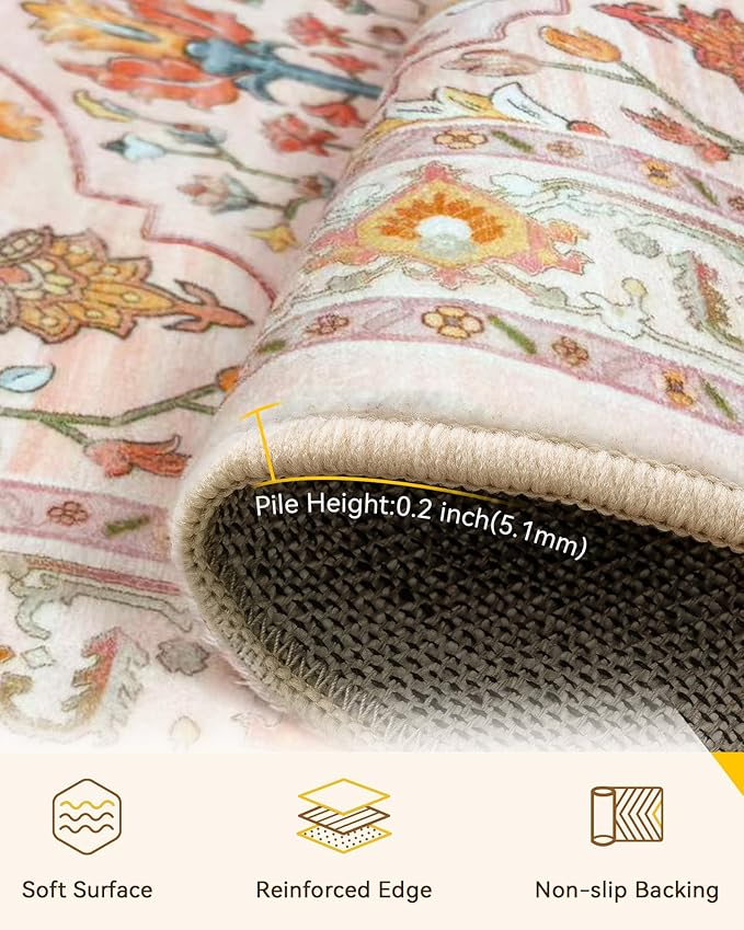 Area Rugs 2'6''x14' Runner Rug Non Slip Washable for Kitchen Hallway Bedroom Beside Laundry Room Bathroom Rug, Floor Carpet, Light Pink Colorful