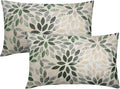 Kawani Green Dahlia Lumbar Pillow Covers 12X20 Inch Rustic Geometric Flower Decorative Pillow Cases Set of 2 Beige Tan Gray Floral Throw Pillows for Cushion Sofa Couch Farmhouse Outdoor