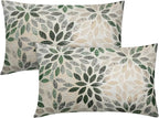 Kawani Green Dahlia Lumbar Pillow Covers 12X20 Inch Rustic Geometric Flower Decorative Pillow Cases Set of 2 Beige Tan Gray Floral Throw Pillows for Cushion Sofa Couch Farmhouse Outdoor