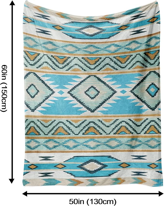Aipon Boho Aztec Throw Blanket 50"x 60", Western Indian Native American Blanket Southwestern Decor, Teal Soft Cozy Lightweight Throws Blankets Gifts for Women Men Couch Bed Sofa Chair