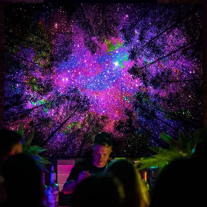 Miytal Blacklight Starry Sky Tapestry, Fantasy Forest Space Galaxy Night Nature Scenery Wall Hanging Tapestry, Aesthetic Landscape Wall Art Tapestries for Bedroom, Living Room - 51.2" x 59.1"