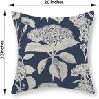 Blue Pillow Covers 20x20 Set of 2 Boho White Floral Throw Pillows Hydrangea Herbs Botanical Decoration Pillowcase Linen Farmhouse Vintage Flower Cushion Case Outdoor Decorative for Couch Sofa