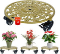 2 Pack 11 Inch Gold Metal Plant Caddy with Wheels, Round Rolling Plant Stand Heavy Duty Indoor Outdoor Planter Dolly, Plant Pot Mover for Large Flower Pots and Planters