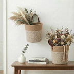 2Pack Natural Jute Hanging Baskets 7 * 8 in, Round Woven Wall Decor & Storage Planter for Plant Decor and Home Organization,Walls Basket for Bedroom, Living Room, Bathroom,Boho Decor (Brown)