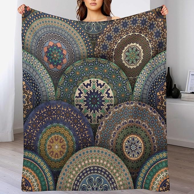 Indian Bohemian Throw Blanket Mandala Design Colorful Boho Floral Pattern Paisley Blanket for Sofa Bed Couch Chair Or Dorm 30"x40"