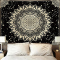 Apdidl Boho Black Mandala Tapestry for Bedroom Aesthetic, Hippie Decor Space Astrology Wall Art Ceiling Tapestries, Vintage Bohemian Indian Golden Blanket Wall Hangings for Living Room 71" X 90"