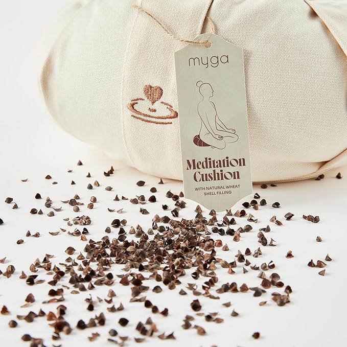 Myga Zafu Yoga Meditation Cushion with Washable Cover - Floor Cushion Pillow with Natural Buckwheat Filling - Soft Round Cotton Design for Meditating or Pranayama Exercises