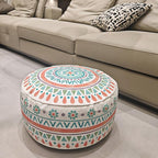 MOCOFO Round Bohemian Ottoman Pouf Cover, 18 Inch, Cotton Blend, Church Window Print, Living Room Storage Footrest, Cover Only (Pink Ink)