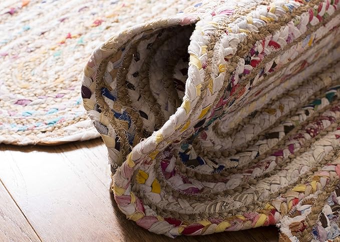 SAFAVIEH Area Rug 8x10 - Cape Cod Collection - Large - Ivory & Multi, Handmade Braided Jute & Cotton, Ideal for Living Room, Bedroom, Office, Dining Space (CAP208A)