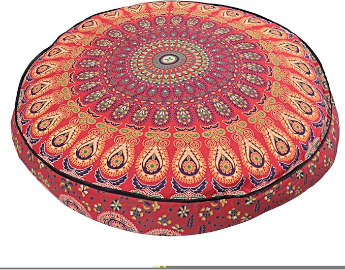 Indian Mandala Cotton Floor Pillow Cover Living Room Decor Cushion Cover Beach Throw Boho Meditation Pouff Cover Hippie Ottoman Poufs Sham Pet Dog Bed Cover Kids Bean Bag