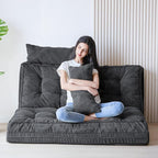 MAXYOYO Folding Sofa Bed, Tufted Bean Bag Bed with Pillows Floor Mattress for Adults, Extra Thick and Long Floor Sofa, Full Couch for Bedroom Living Room, Dark Grey, 54x91 Inch