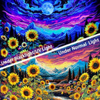 Dermijer Blacklight Moon Sunflower Tapestry Starry Night Mountian UV Reactive Wall Hanging Tapestries Galaxy Space Nature Landscape Tapestry for Home Decor 78.7L x 59.1W