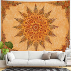 Accnicc Boho Mandala Floral Tapestry Vintage Bohemian Indian Tapestries for Bedroom Aesthetic Retro Orange Yellow Flower Extra Large Tapestry Wall Hanging for Dorm Living Room Decor 90 x 68 Inch