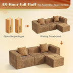 WLIVE 108'' Cloud Sectional Couches for Living Room, Modular Boneless Couch with Left Facing Chaise, L Shape Memory Foam Corduroy, with Ottoman, Brown