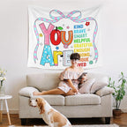 WARDOS Boho Positive Affirmations for Kids Tapestry, You Are Kind Inspirational Tapestry Wall Hanging, Coquette Bow Trendy Motivational Wall Blanket Decor for Kids Room Nursery Classroom, 50x60 Inch