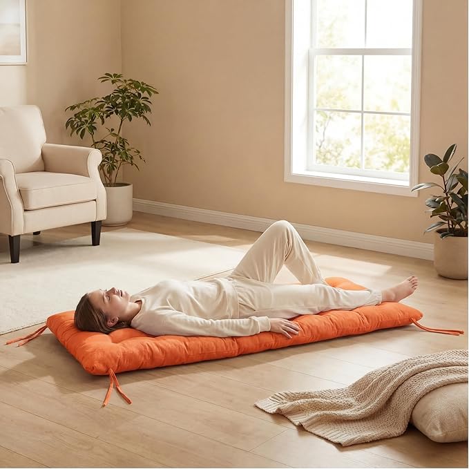 Long Floor Cushion Large Floor Cushion with Brushed Cotton 74.8 x 27.5 x 3.15 in Jumbo Lounger Pillow for Outdoor Indoor Bay Window Meditation Yoga Reading Sleeping(1 Pc,Orange)