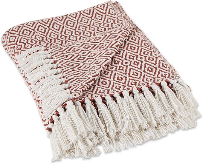DII Rustic Farmhouse Double Diamond Woven Throw, 50x60, Cinnamon