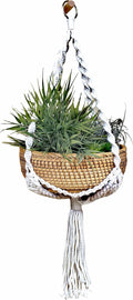 Boho Hanging Rattan Basket - 8.7” Woven Plant Hanger for Dried Flowers & Greenery - Decorative Macrame Wall Basket for Indoor Home Decor - Handmade Wicker Storage for Farmhouse, Living Room