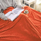 MIULEE Burnt Orange Throw Blanket 3D Ribbed Jacquard Fleece Flannel Velvet Plush Decorative Bed Blanket (Throw, 50" x 70") - Super Soft, Lightweight, Warm and Cozy for Couch Sofa