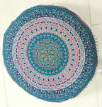 INDIAN CRAFT CASTLE 24" Brown Peacock Mandala Barmeri Large Floor Pillow Cover Cushion Meditation Seating Ottoman Throw Cover Hippie Decorative Zipped Bohemian Pouf Ottoman Pom Pom Cases 24" Round