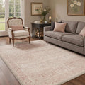 GENIMO Washable Rugs 5x7 for Living Room, Non Slip Vintage Floral Area Rug, Low Pile Lightweight Indoor Rug for Bedroom, Dining Room, Home Office, Pink