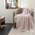 FOSSA Muslin Blanket with Fringe - 4-Layer 100% Cotton Gauze Super Soft & Breathable Throw -Lightweight Decorative Cooling Blanket for Bed, Sofa, Office (Greyish Pink, Throw XL (50" × 70"))