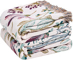 Boho Throw Blanket for Bed Cotton Spring Blankets Bedroom Living Room Twin All Season Lightweight Floral Embroidery Quilt for Couch Sofa Chair 60"x80"