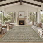 8x10 Area Rugs for Living Room Bedroom, Large Washable Rug, Vintage Floral Boho Rug, Non Slip & Low Pile Faux Wool Thin Carpet for Indoor Dining Room and Kids Room(Olive Brown 8x10ft)
