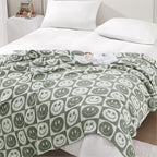 WRENSONGE Checkered Throw Blanket Seagrass Smiling Face Soft Cozy Fluffy Warm Hand Made Weave Throw Blankets for Couch, Sofa, Chair, Bed, Camping, Picnic, Travel Lightweight Bed Blanket - 60"*80"