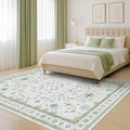 Oushak Area Rug for Bedroom 5x7 - Blue and Green Vintage Boho Floral Geometric, Washable Low Pile Non Slip Area Rugs for Nursery Room, Foyer, Cozy Aesthetic Room Decor