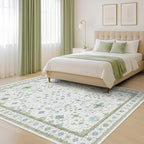Oushak Area Rug for Bedroom 5x7 - Blue and Green Vintage Boho Floral Geometric, Washable Low Pile Non Slip Area Rugs for Nursery Room, Foyer, Cozy Aesthetic Room Decor