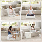 Floor Pillow Set of 2, 24x24 Tufted Floor Cushion for Adults, Square Large Meditation Cushion Pillow, Corduroy Sitting Pillow with Handle, Yoga Seating for Tatami, Beige