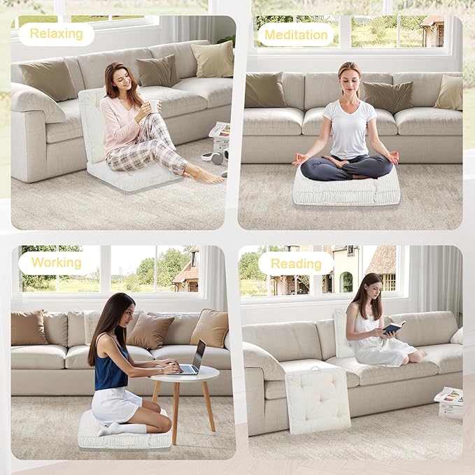Floor Pillow Set of 2, 24x24 Tufted Floor Cushion for Adults, Square Large Meditation Cushion Pillow, Corduroy Sitting Pillow with Handle, Yoga Seating for Tatami, Beige
