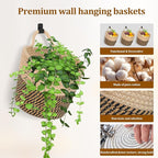 Fabric Wall Hanging Baskets 3 Pack - Woven Storage Organizers with Adhesive Hooks, Boho Style Wall Mounted Pouches for Home Kitchen Door (Large, Khaki & Dark brown)