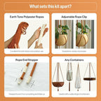 Macrame Kits for Beginners, 3 Set of Plant Hangers DIY Kit: Braided Polyester Ropes 50yds*5mm Burnt Orange, 20yds*2mm Ivory, 60+Pcs Supplies with Step-by-Step Easy Instructions (ORIV)