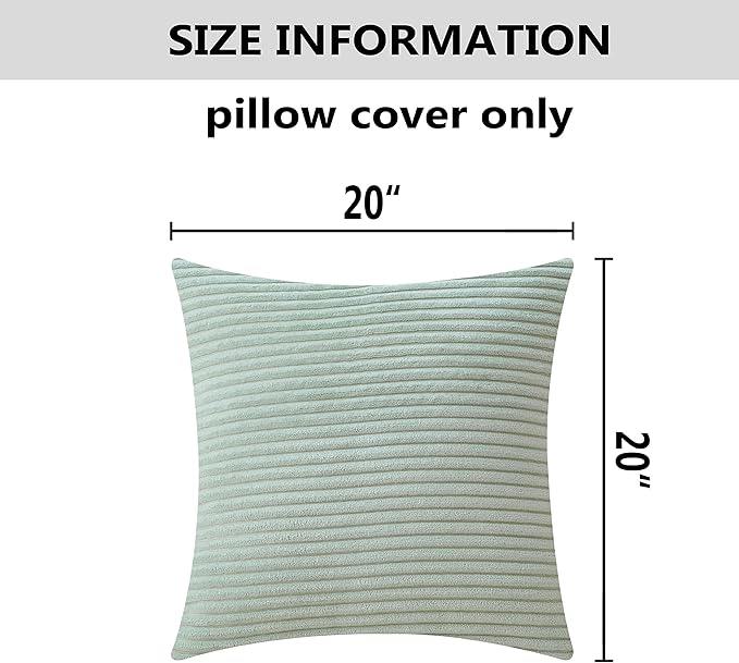 Home Brilliant Spring Pillow Covers Green 20x20 Super Soft Striped Velvet Throw Pillows for Couch Living Room Decor, Set of 2, 20 x 20 Inch, Mint