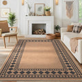 GarveeHome Easy Jute Rug 8x10 Washable Jute Rugs for Living Room, Non-Slip Outdoor Rug for Patio, Modern Indoor Solid Bordered Rugs for Dining Room Table Bedroom Patio Farmhouse, Brown