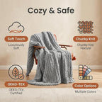 Amélie Home Chunky Knit Throw Blanket for Couch, Soft Chenille Crochet Blanket for Sofa, 50"x60", Light Grey