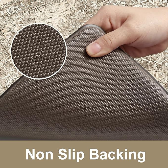 KIMODE Kitchen Mat for Floor Cushioned Anti Fatigue, Boho Vintage Kitchen Rugs Sets of 2, Non Slip Waterproof Kitchen Floor Mats, Comfort Standing Mats for Sink Laundry Desk Khaki 20"x59"+20"x32"
