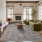 6x9 Area Rugs for Living Room Bedroom, Large Washable Rug, Grey Vintage Retro Boho Rug, Non Slip & Low Pile Faux Wool Thin Carpet for Indoor Dining Room and Kids Room(Taupe/Grey 6x9ft)