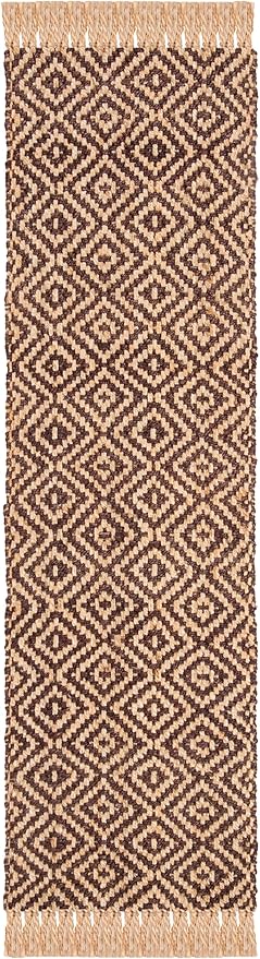 SAFAVIEH Natural Fiber Collection Runner Rug - 2'3" x 8', Brown & Natural, Handmade Boho Diamond Tassel Jute, Ideal for High Traffic Areas in Living Room, Bedroom (NF266E)