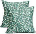 Aqua Pillow Covers 20x20 Set of 2 Vintage Floral Rustic Old Style Cute Flower Print Decorative Outdoor Pillowcases Seasonal Farmhouse Throw Cushion Case Decor for Couch Sofa Bed